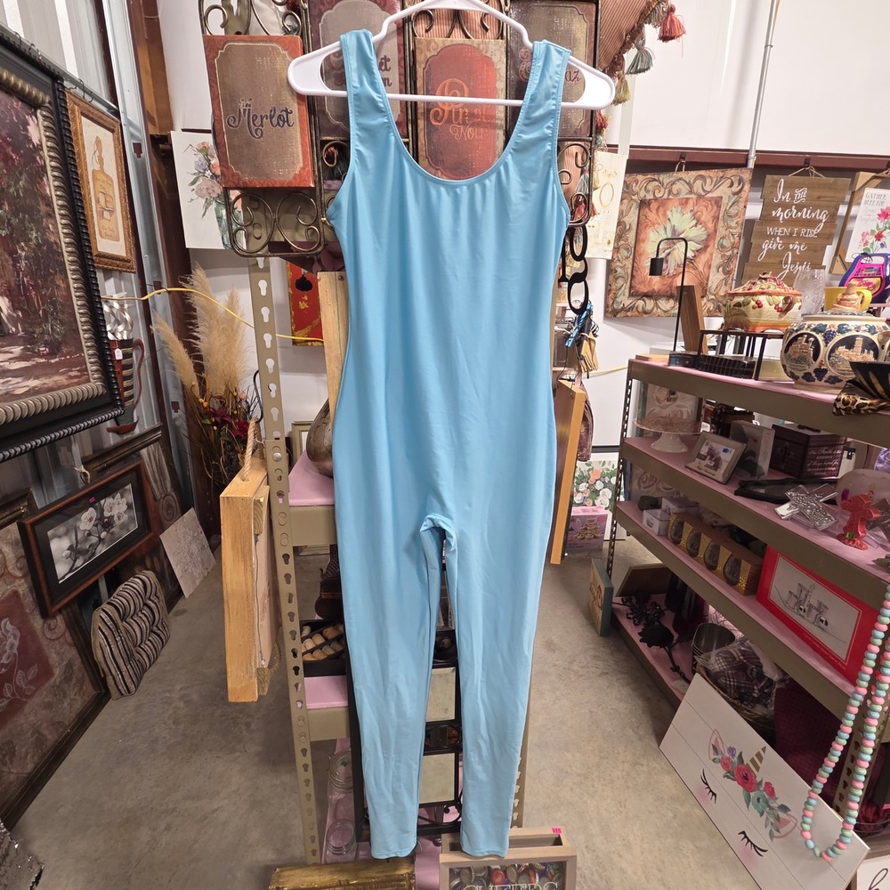Womens Light Blue Sleeveless Scoop Neck Athletic Unitard Jumpsuit XL Activewear